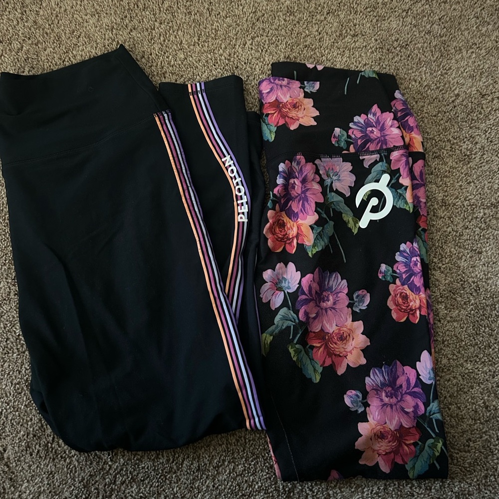 Peloton Black Leggings with Purple Floral Design